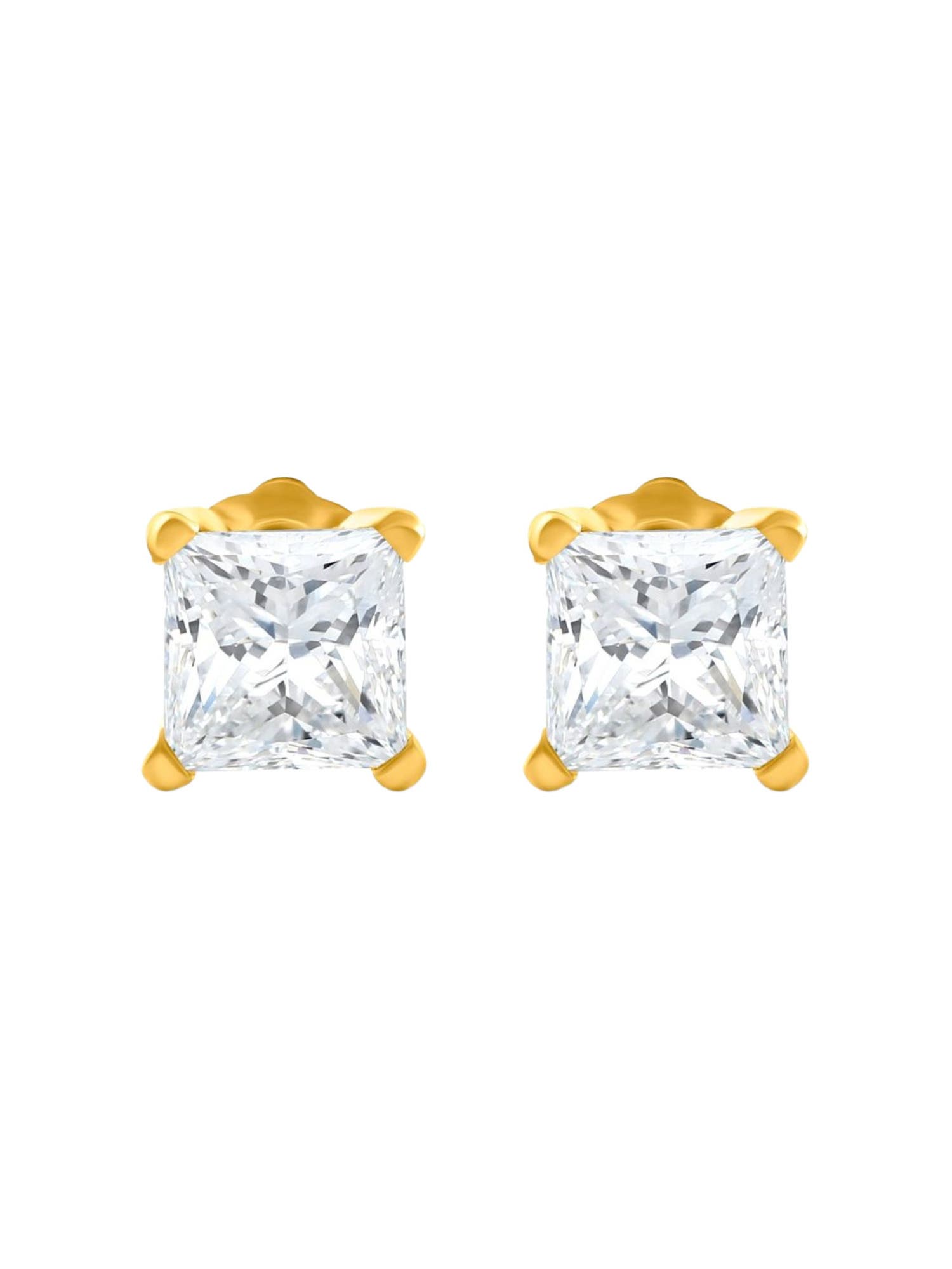 Bliss Diamond 1 - 4 Ct TW Princess Cut Diamond Studs in 14k Gold Earrings Lab Grown in Yellow Gold - 3Ct 