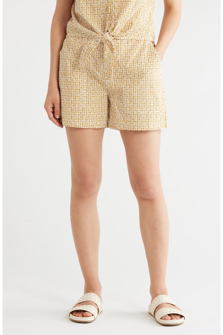 Socialize Gingham Embroidered Eyelet Cotton Shorts, Main, color, CHECK EYELET