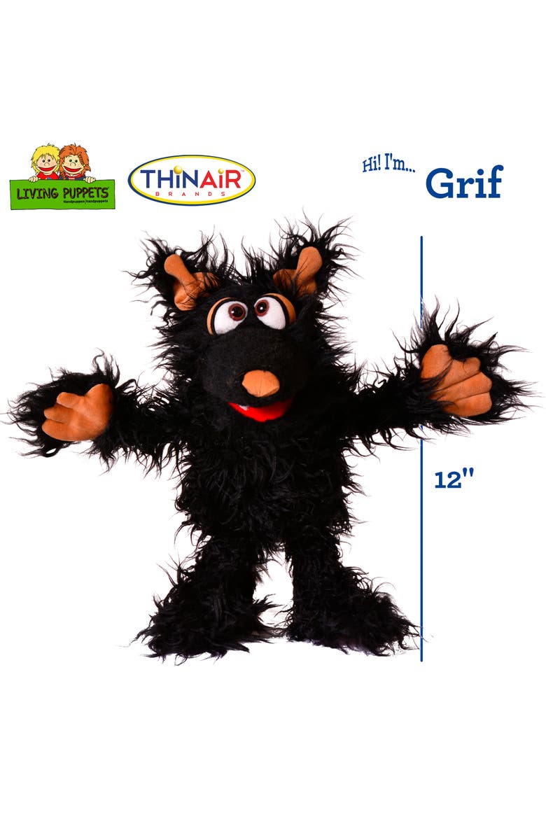 Grif The Black Dog 12 Inch Plush Hand Puppet, Handmade, Alternate, color, Black