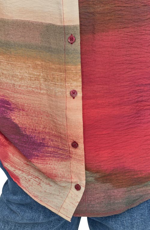 Dkny Abstract Print Textured Short Sleeve Button-up Shirt