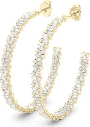 HauteCarat Baguette & Round Brilliant Lab Created Diamond Hoop Earrings
