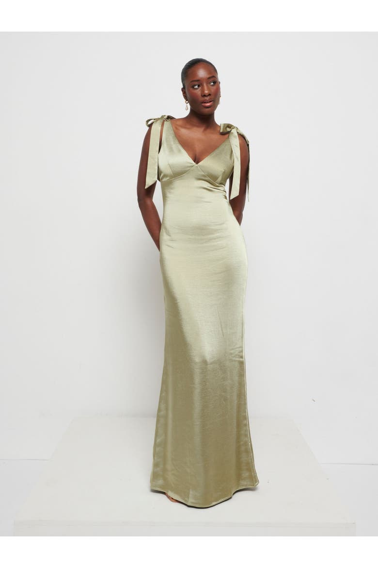 Piper Tie Maxi Bridesmaid Dress, Main, color, Olive