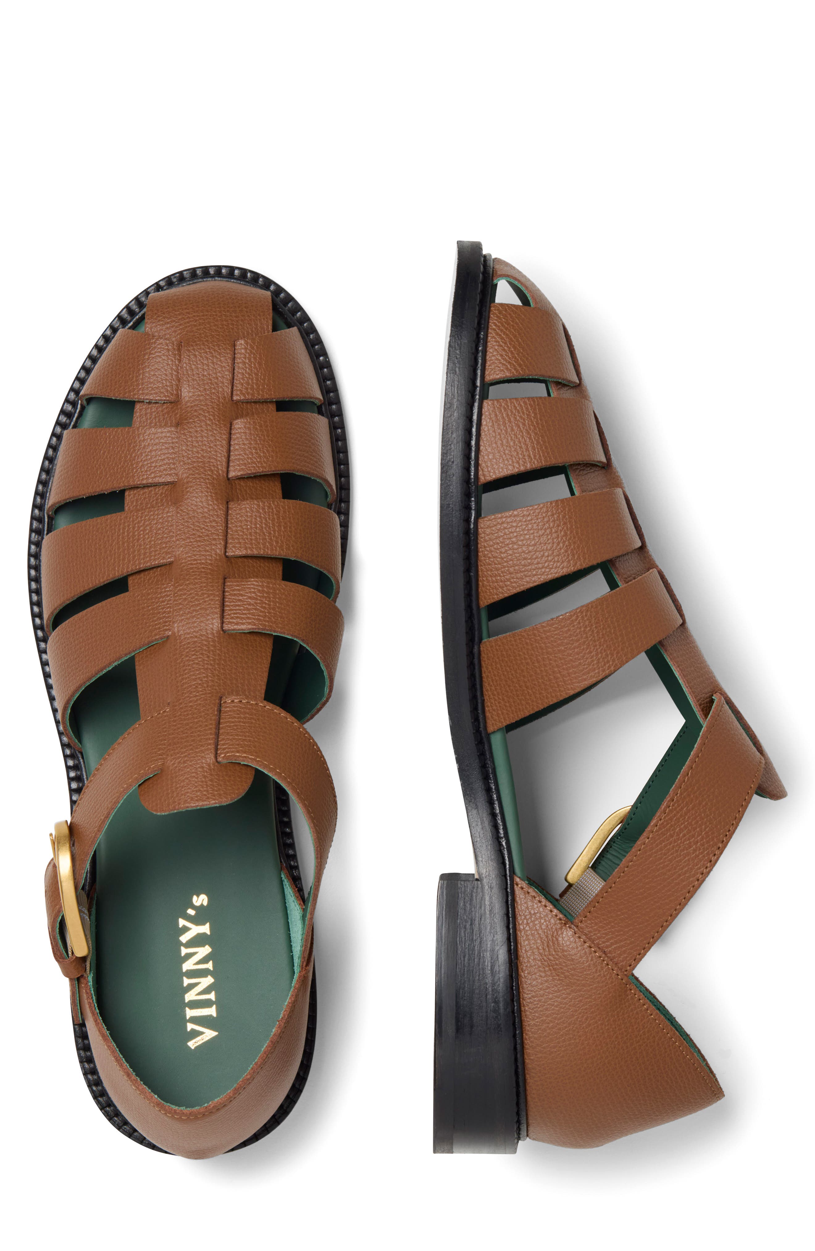 VINNY'S Fisherman Sandal, Alternate, color, Cognac Grain Leather