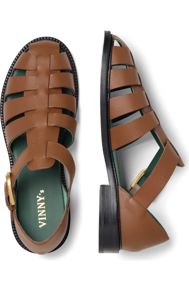VINNY'S Fisherman Sandal, Alternate, color, Cognac Grain Leather