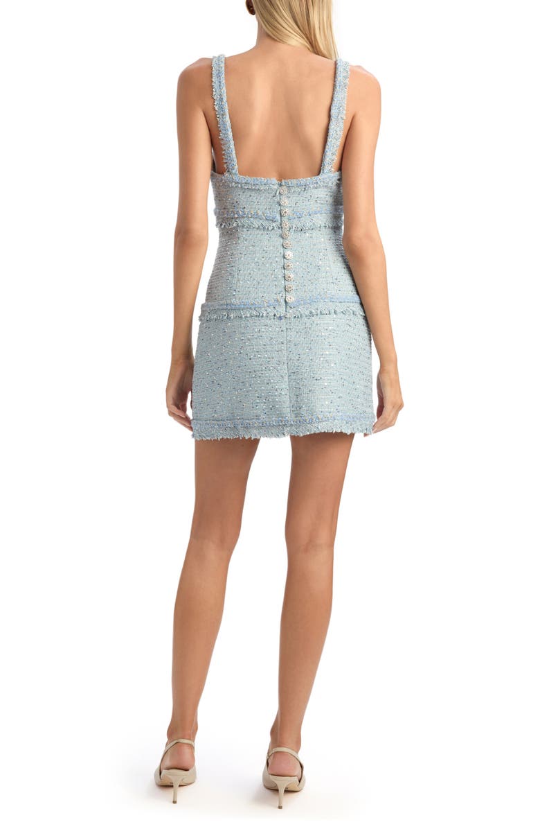 Bardot Elina Sequin Fringe Bouclé Minidress, Alternate, color, Blue Boucle