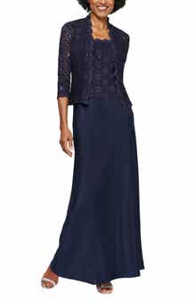 Alex Evenings Sequin Lace & Satin Gown with Jacket