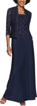 Alex Evenings Sequin Lace & Satin Gown with Jacket