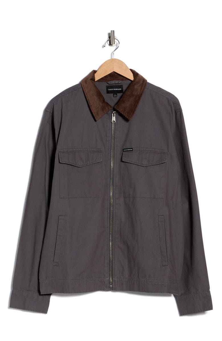 Lucky Brand Corduroy Collar Cotton Canvas Work Jacket, Alternate, color, Turbulence