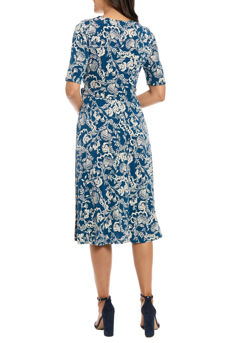 Side Tie Jersey Midi Dress, Alternate, color, TEAL/ BEIGE