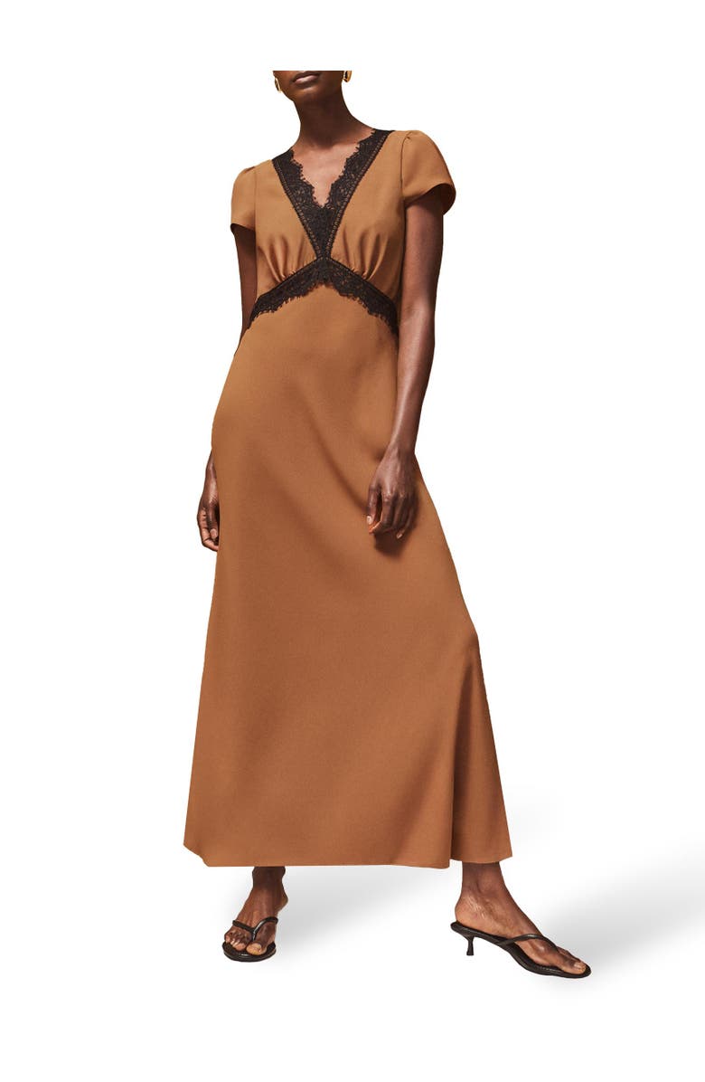 Ro&Zo Lace Trim Maxi Dress, Alternate, color, Caramel
