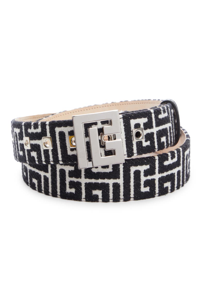4G Monogram Jacquard Belt, Main, color, GAB BLANC/ NOIR