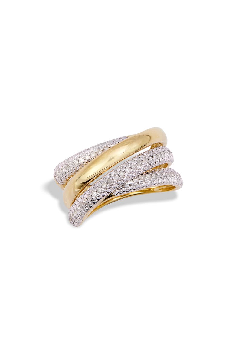 Two-Tone Pavé Diamond Crossover Multiband Ring, Main, color, YELLOW GOLD