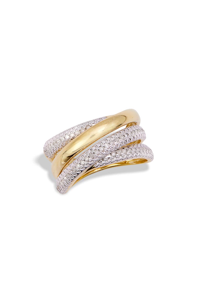 SAVVY CIE JEWELS Two-Tone Pavé Diamond Crossover Multiband Ring, Main, color, Yellow Gold