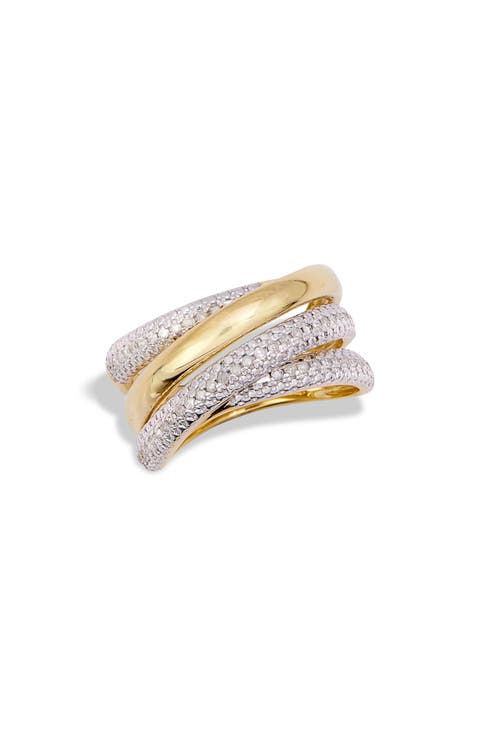 Two-Tone Pavé Diamond Crossover Multiband Ring