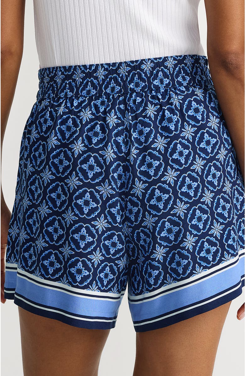 Lands' End Rayon High Rise 5" Pull On Shorts - Set Bottom, Alternate, color, Deep Sea Border Tile