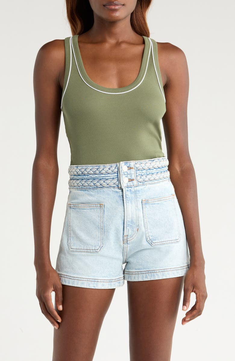 Veronica Beard Birke Contrast Detail Stretch Cotton Tank, Main, color, Stone Army