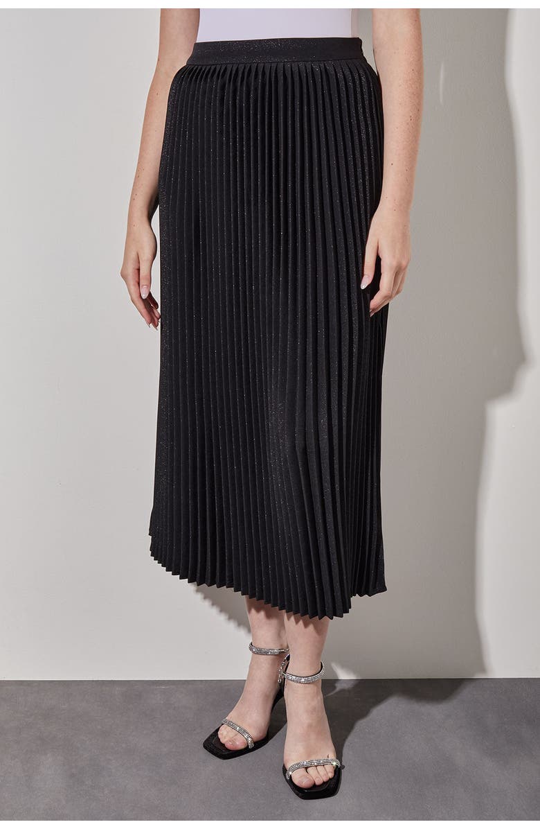 Ming Wang Midi Pleated Skirt Shimmer Woven, Main, color, Black/Silver