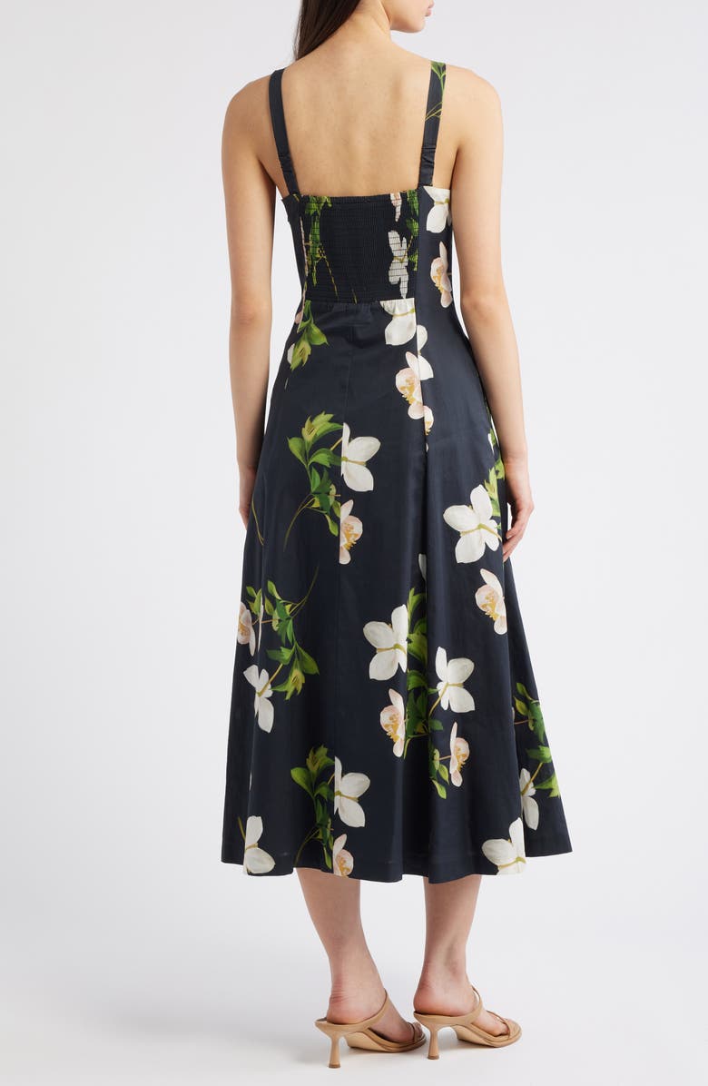 Julia Jordan Floral Square Neck Cotton Dress, Alternate, color, Black Multi