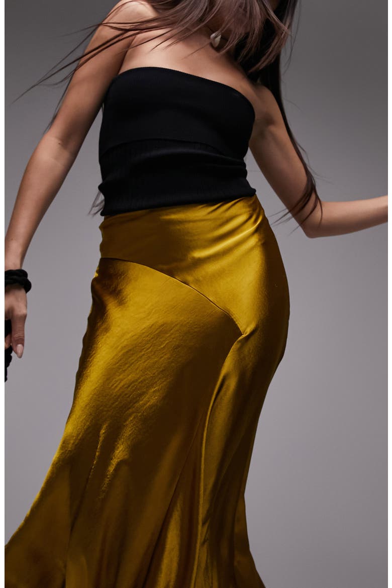 Fishtail Paneled Satin Midi Slip Skirt, Alternate, color, YELLOW
