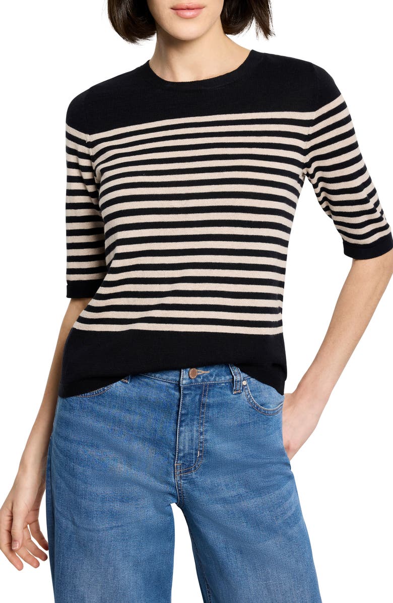 NIC+ZOE Stripe Cotton Blend Sweater, Main, color, Black Multi