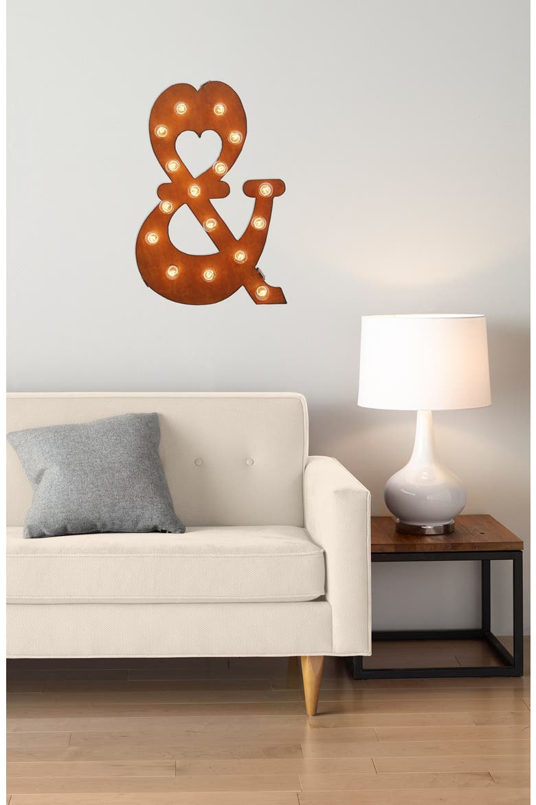 'Marquee Lights - Ampersand' Recycled Metal Sign, Alternate, color, BROWN