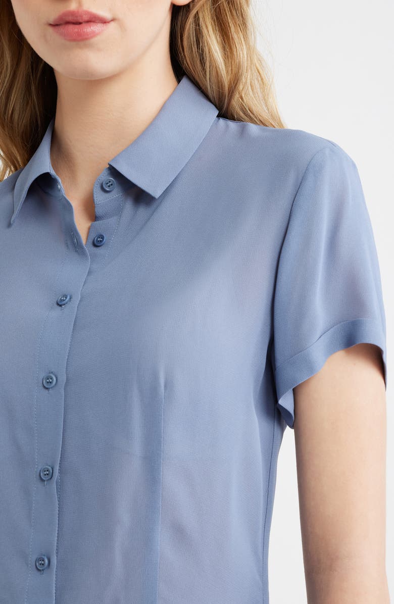 Reformation Corin Semi Sheer Button-Up Top, Alternate, color, Cornflower