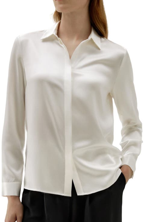 Basic Concealed Placket Silk Shirt
