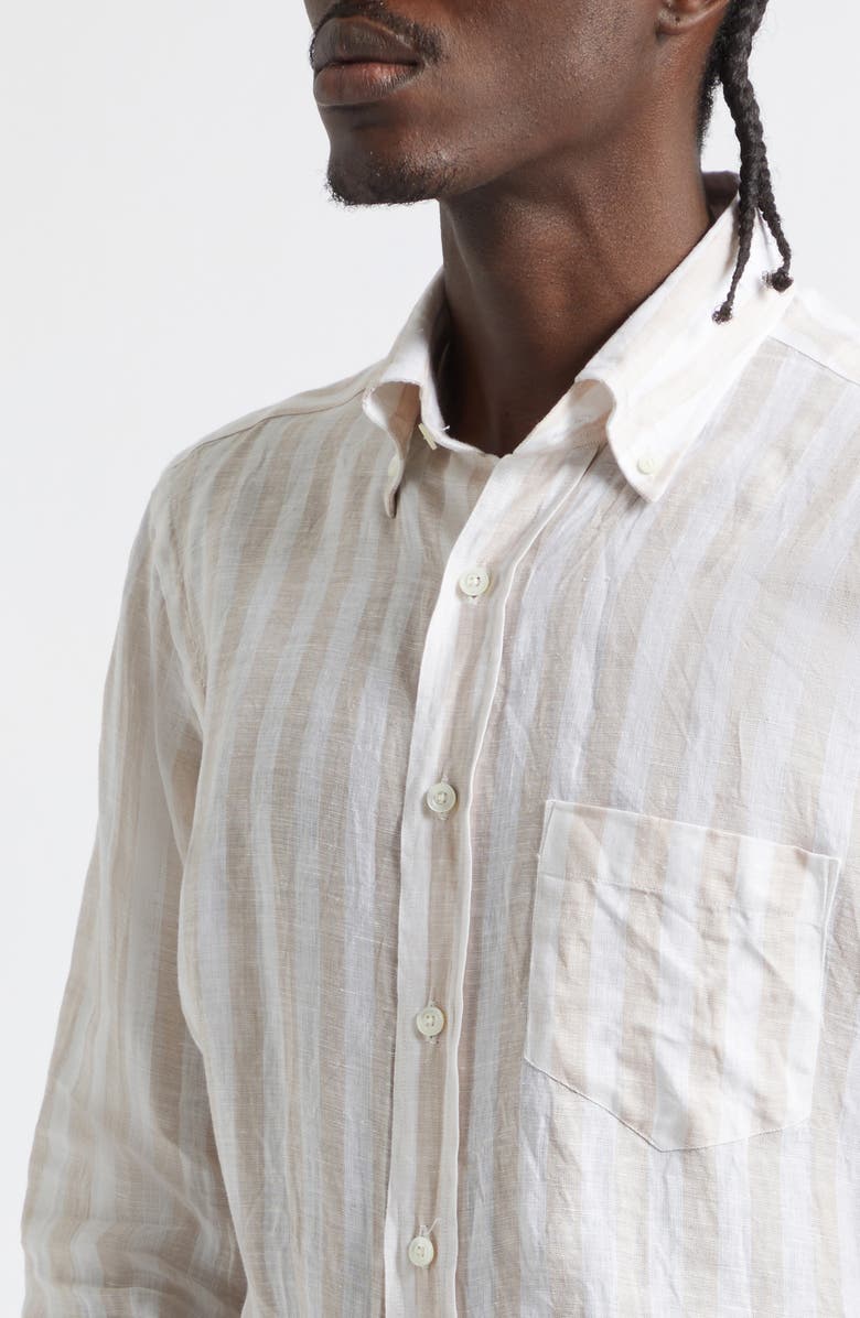 J. Mueser Regular Fit Stripe Linen Button-Down Shirt, Alternate, color, Tan Stripe