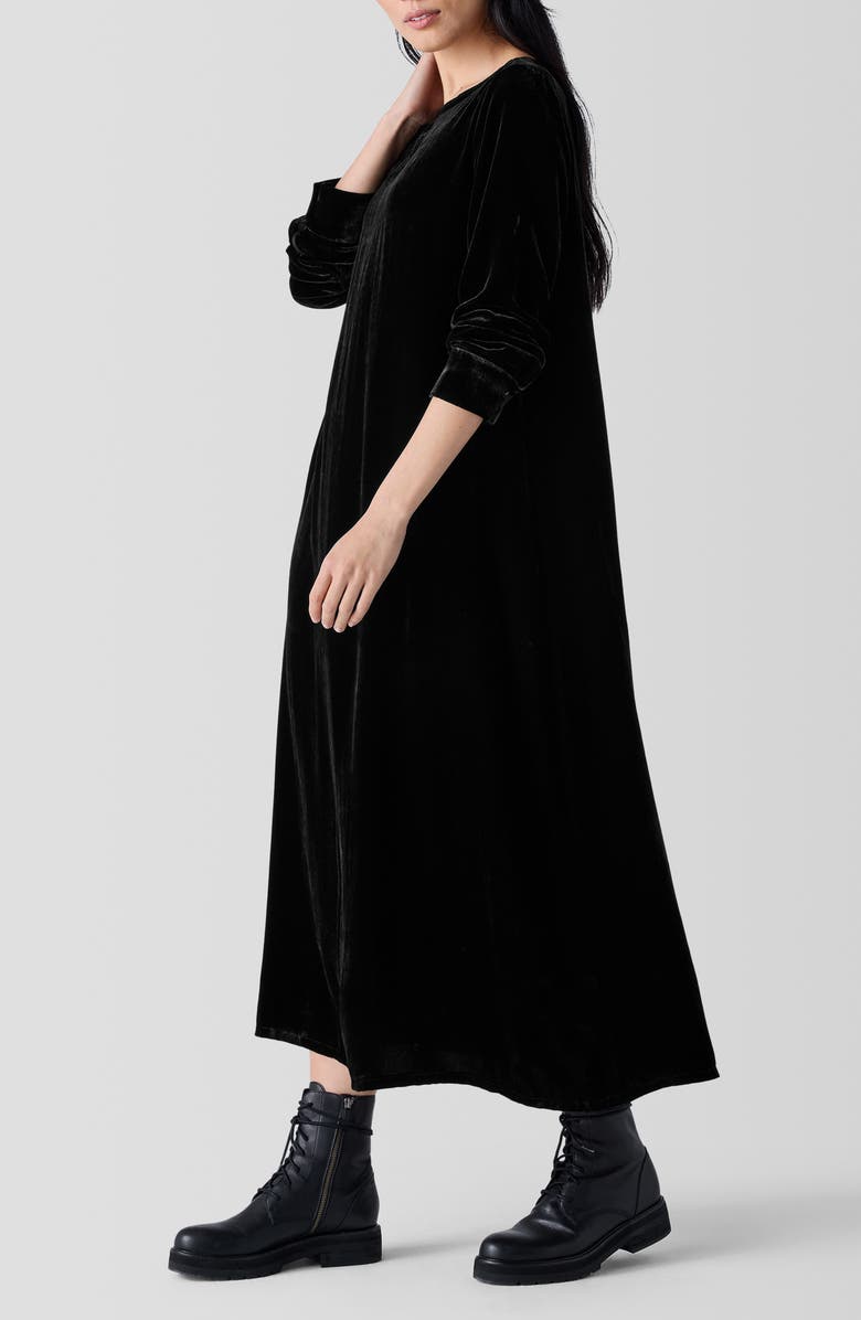 Eileen Fisher Bateau Neck Long Sleeve Velvet Maxi Dress, Alternate, color,