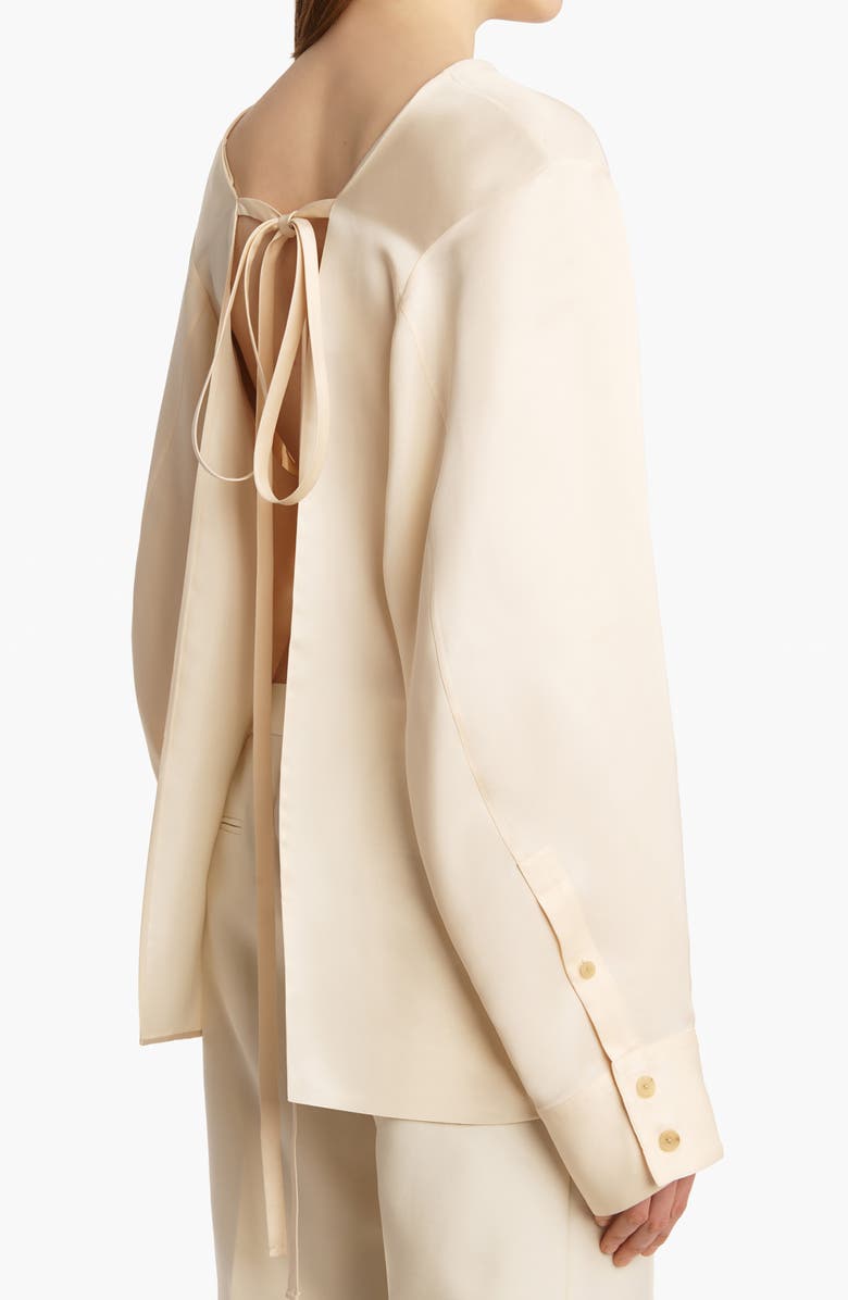 Khaite Durion Tie Back Cupro & Silk Satin Top, Alternate, color, Custard