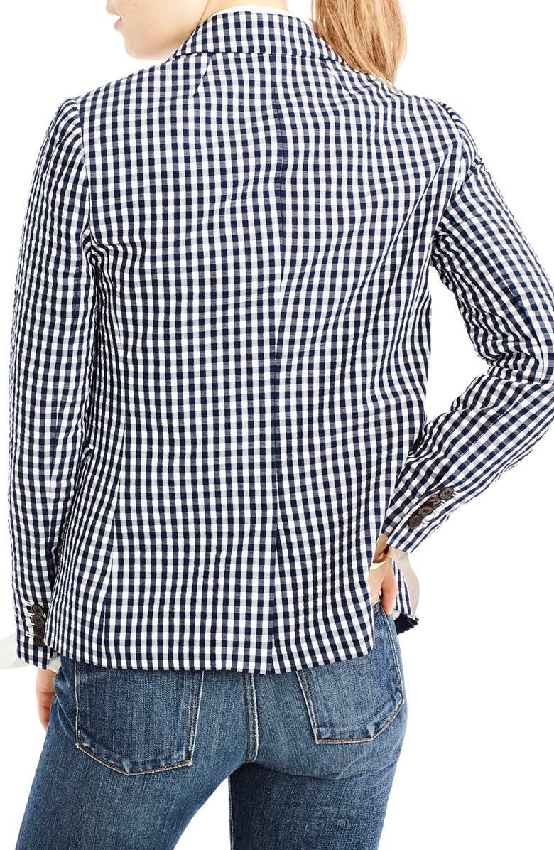 J.Crew Solid Lapel Puckered Gingham Blazer, Alternate, color,