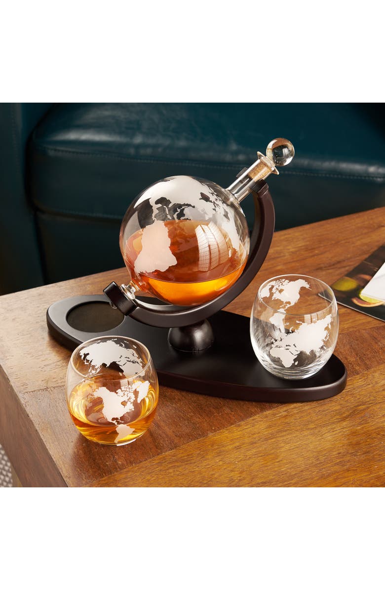Viski Globe Decanter & Whiskey Tumblers Set of 3, Alternate, color, Clear