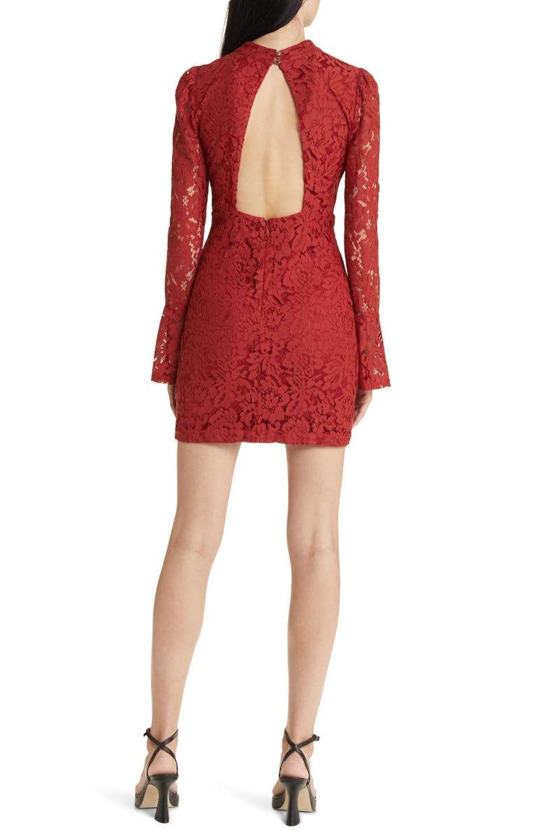 bebe Open Back Long Sleeve Lace Minidress, Alternate, color, 