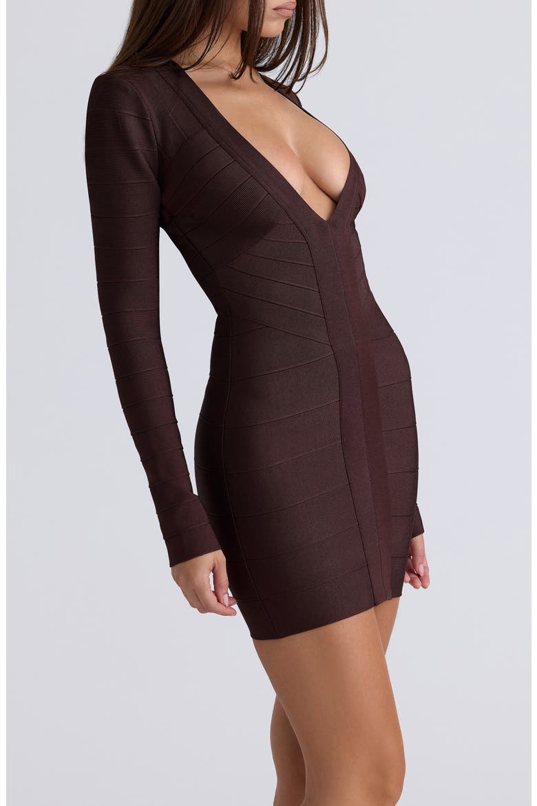 The Super Plunge Long Sleeve Bandage Minidress, Alternate, color, CHOCOLATE