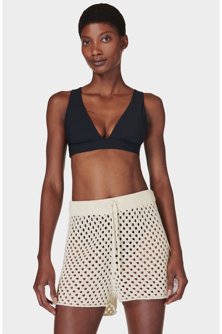Beachside Open Stitch Cover-Up Sweater Shorts, Alternate, color, LILY WHITE