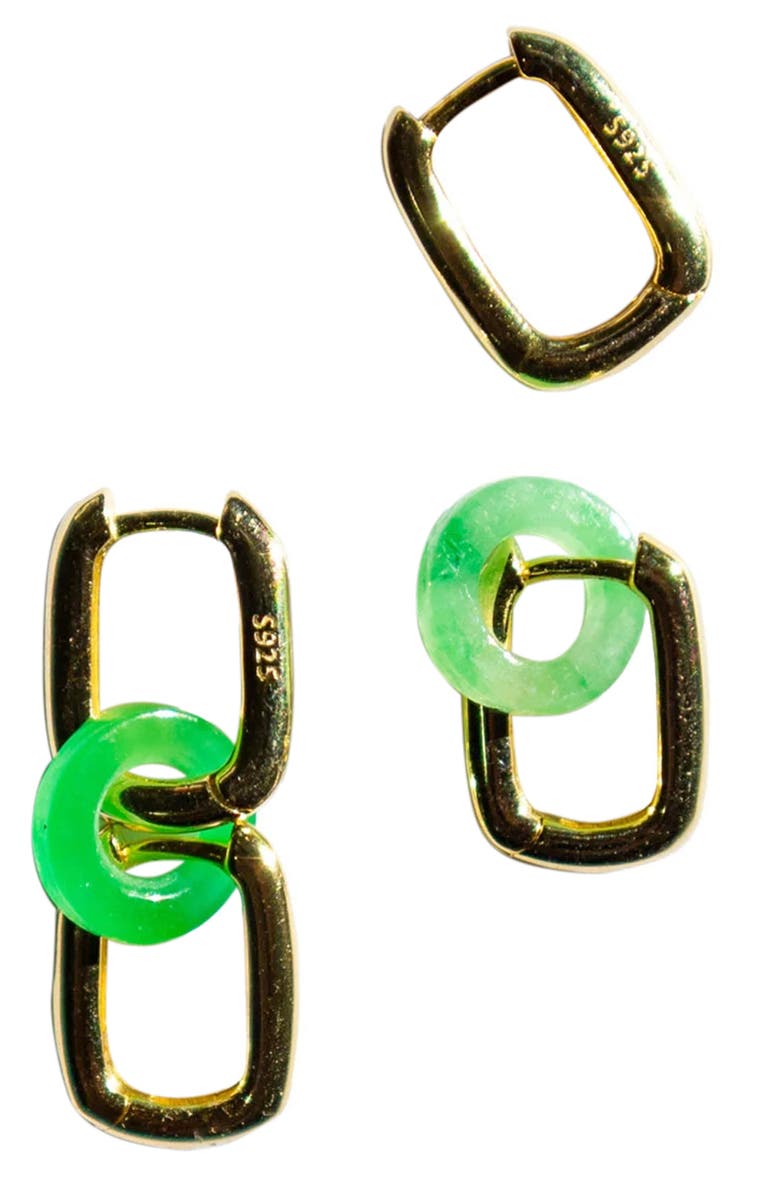 seree Della Convertible link small gold jade earrings, Main, color, Bright Green