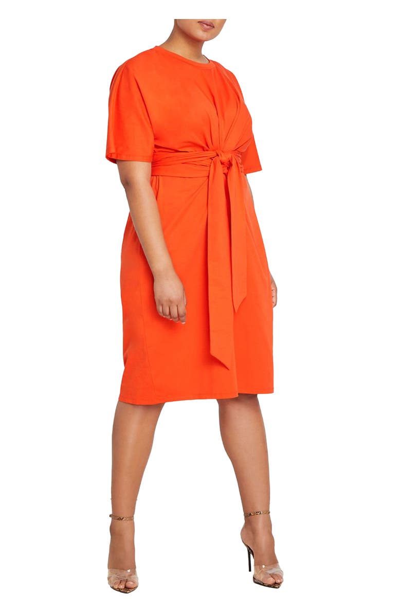 ELOQUII Cross Front Flutter Sleeve Dress, Main, color, Peppery Vermillion