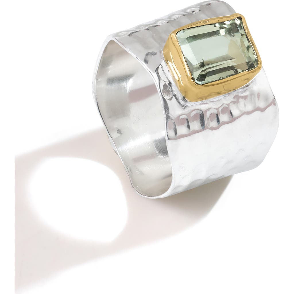 Ys Gems Amethyst Silver Plated Ring In Green
