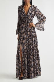 Veronica Beard Akara Long Sleeve Floral Paisley Silk Maxi Dress