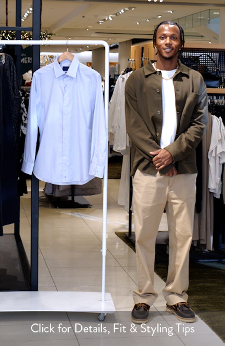 Trim Fit Microcheck Cotton Poplin Dress Shirt, sales video thumbnail