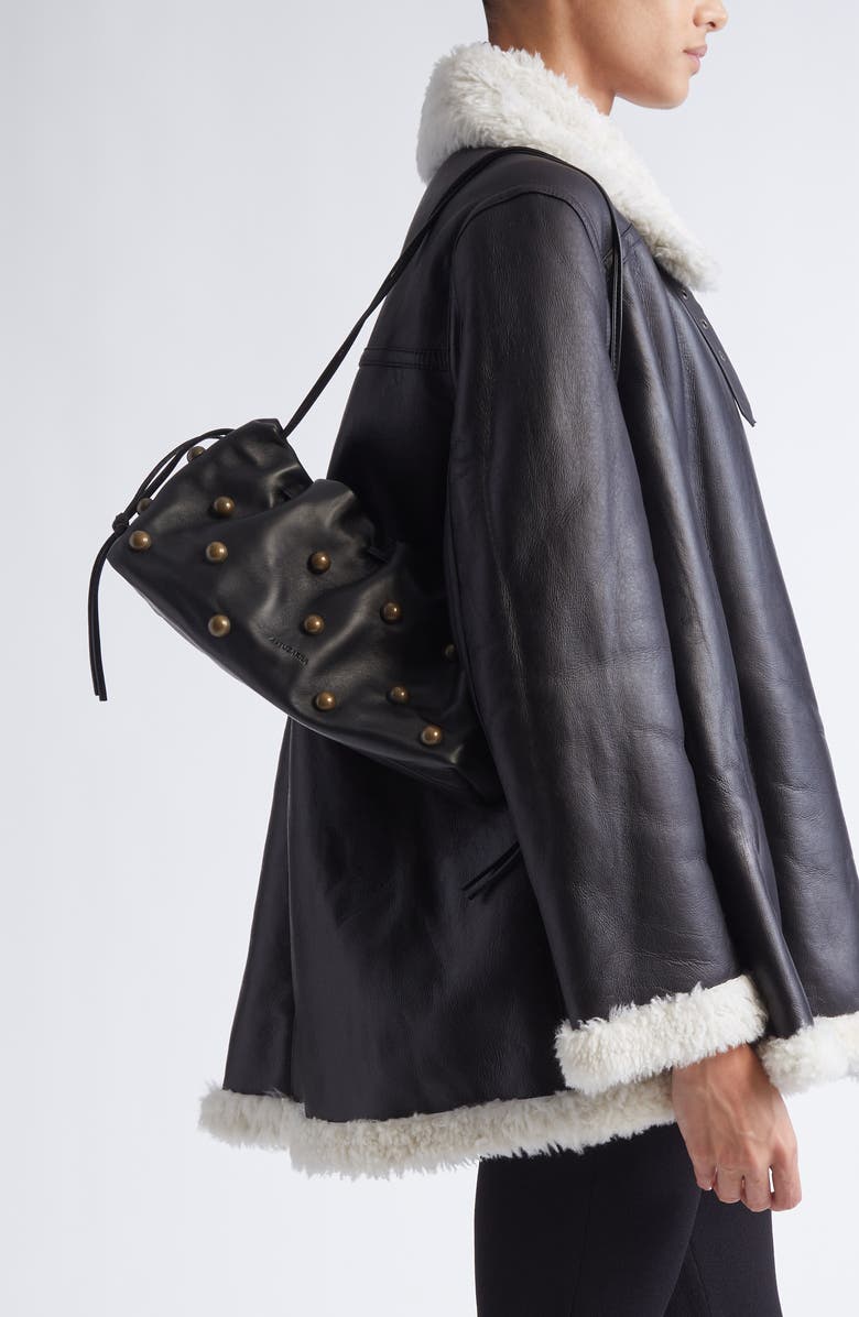 Altuzarra Drawstring Studded Leather Clutch, Alternate, color,