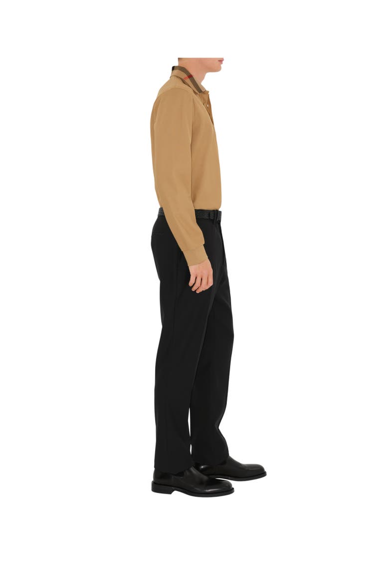 Long-sleeve Check Collar Cotton Polo Shirt, Alternate, color, Archive beige