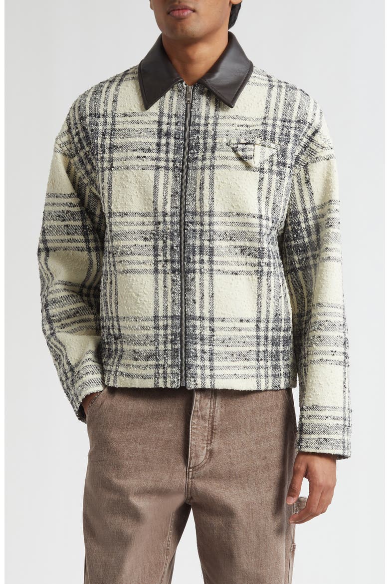 Compact Bouclé Check Wool Blend Jacket with Leather Trim, Main, color, 9401 CREAM/ CHARCOAL