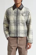 Bottega Veneta Compact Bouclé Check Wool Blend Jacket with Leather Trim