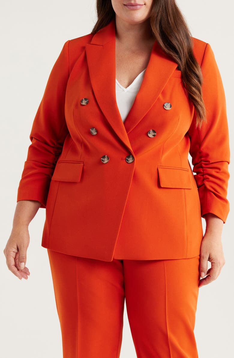 Tahari ASL Ruched Sleeve Jacket, Alternate, color, Persimmon