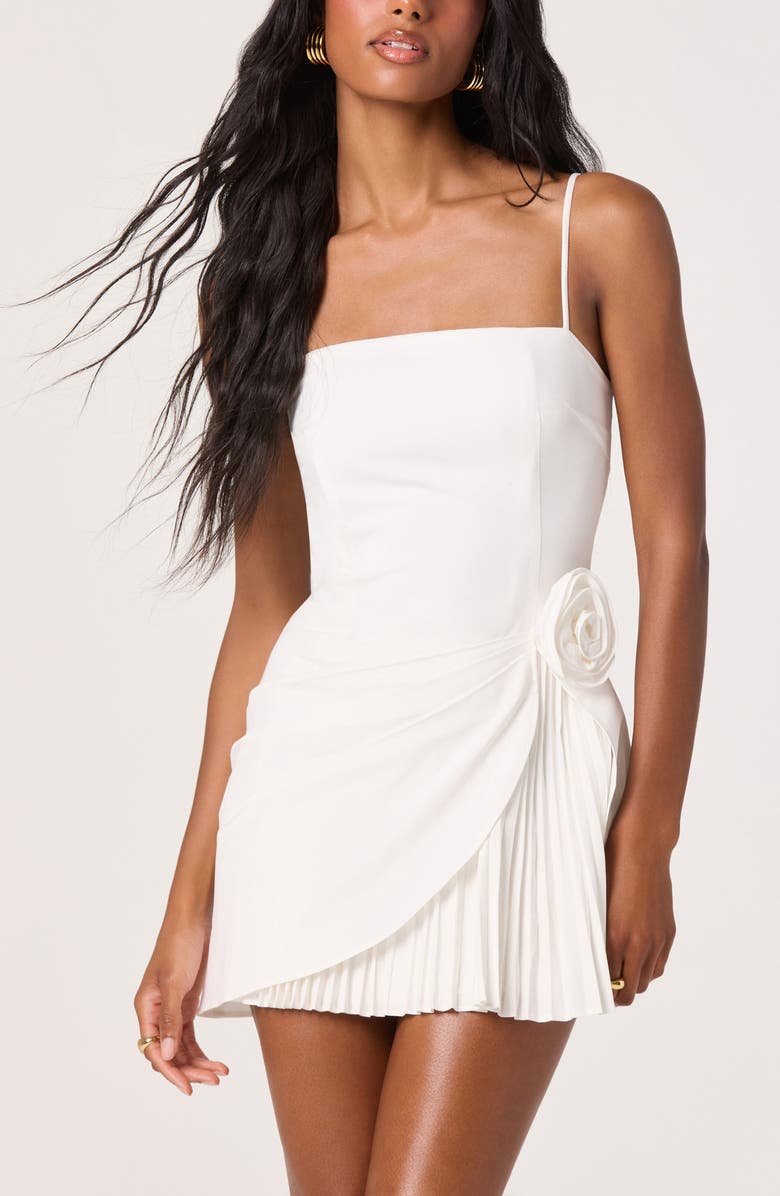 ASTR the Label Blake Rosette Embellished Pleated Minidress, Alternate, color, White