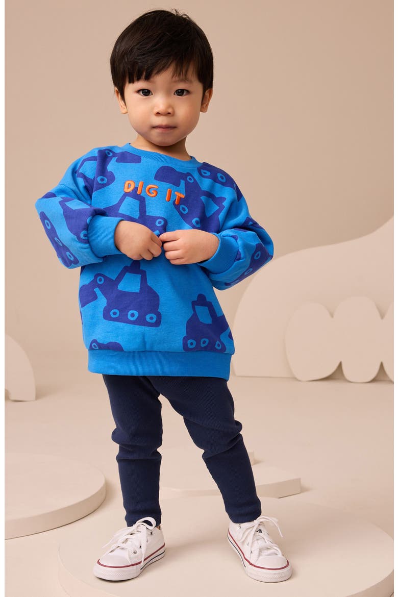 Kids' Digger Print Sweatshirt & Rib Leggings Set, Alternate, color, BLUE MULTI