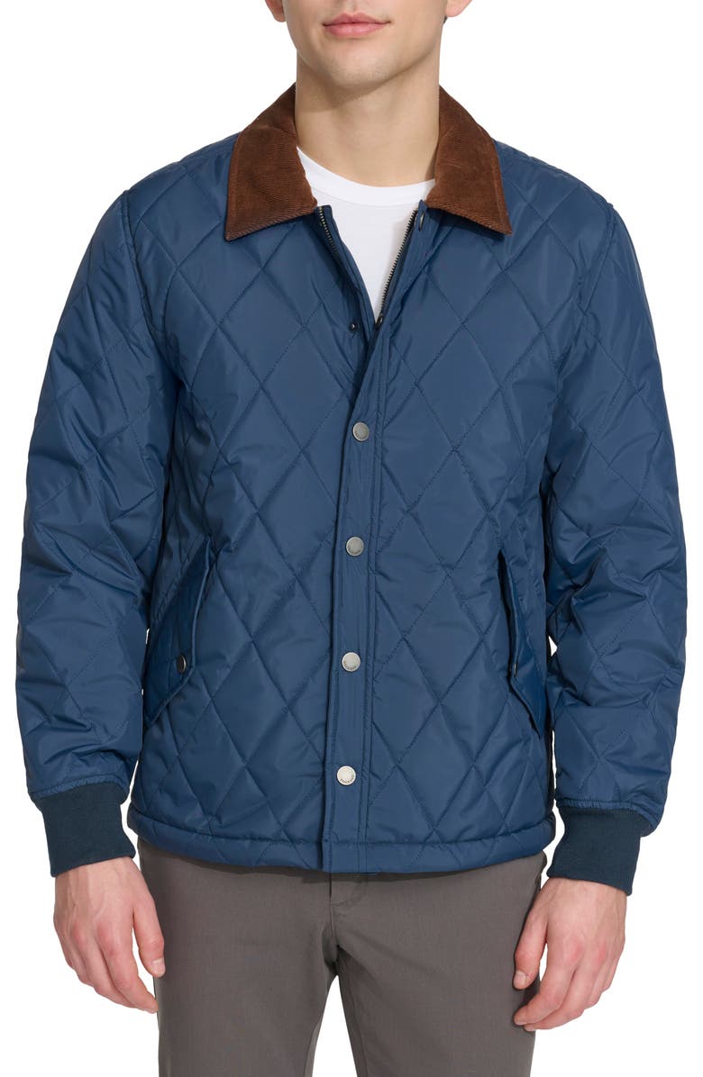Dockers<sup>®</sup> Quilted Water Resistant Corduroy Collar Bomber, Main, color, Navy