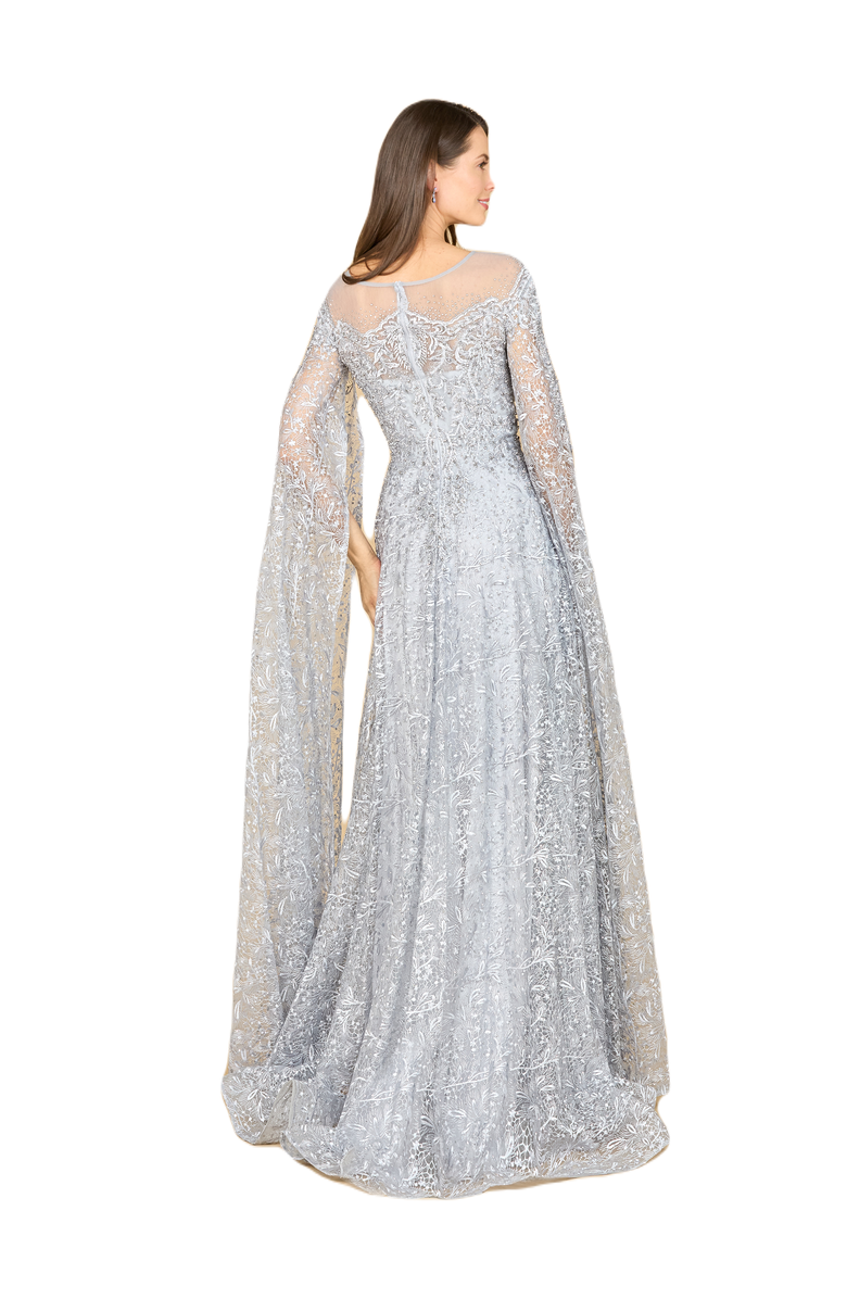 LARA New York Lace Gown with Dramatic Cape Sleeves, Alternate, color, Slate