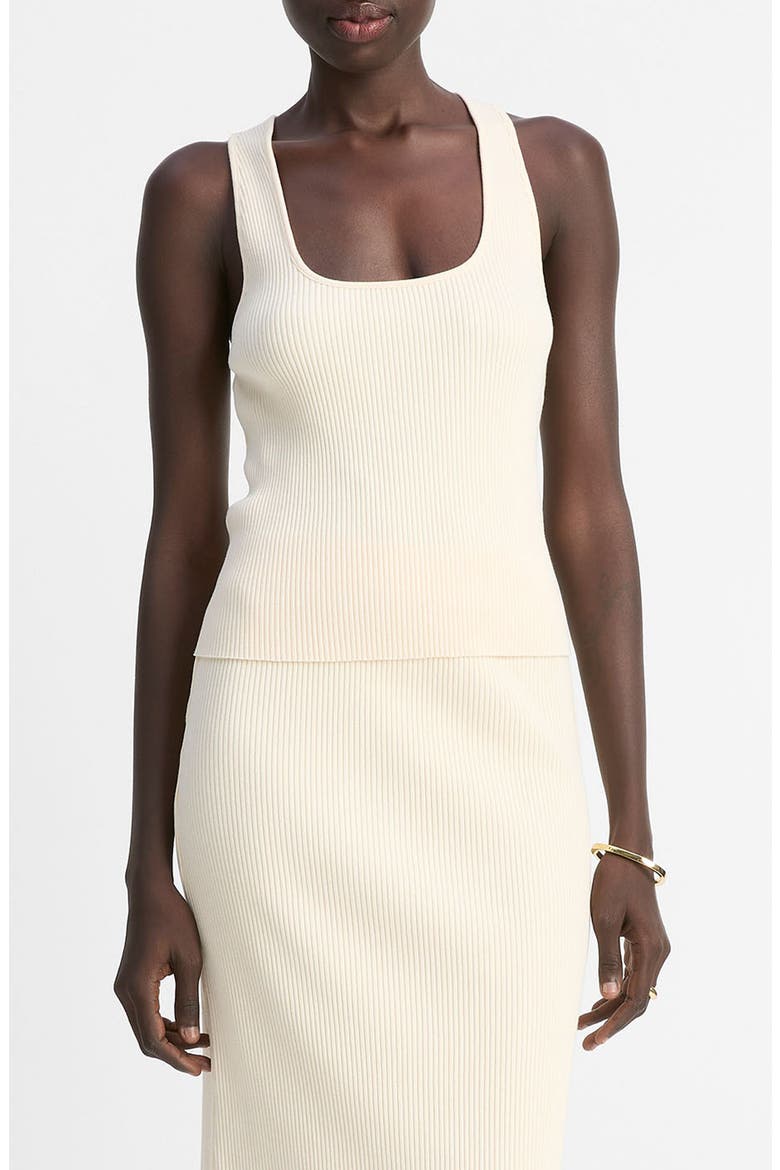 Rib Racerback Stretch Cotton Blend Tank Top, Main, color, OAT SHELL